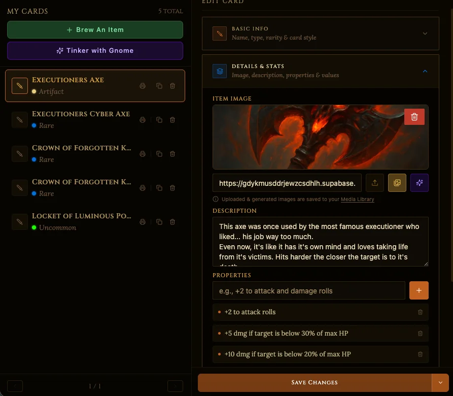 gnomes cauldron card editor demo